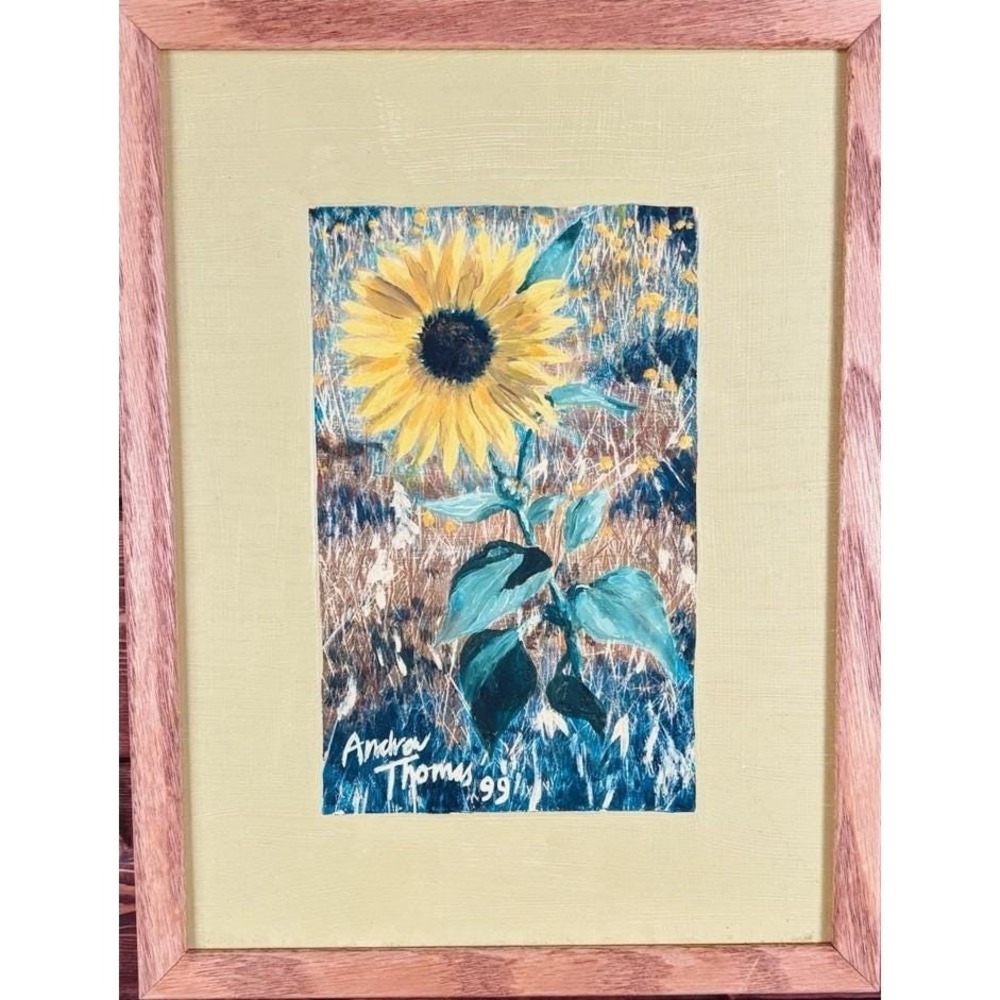 VTG Original Sunflower Painting by Andrew Thomas '99 Framed Impressionist